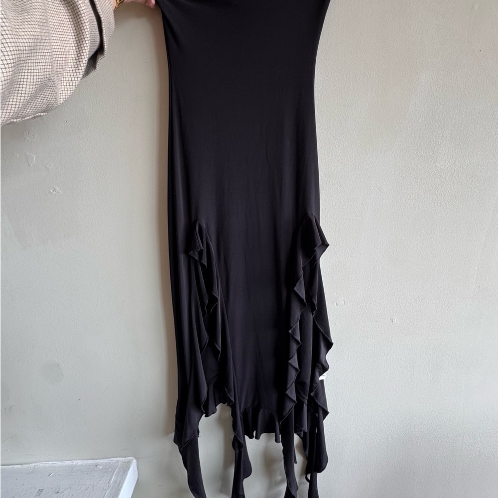 Black Ruffle Hem Midi Dress